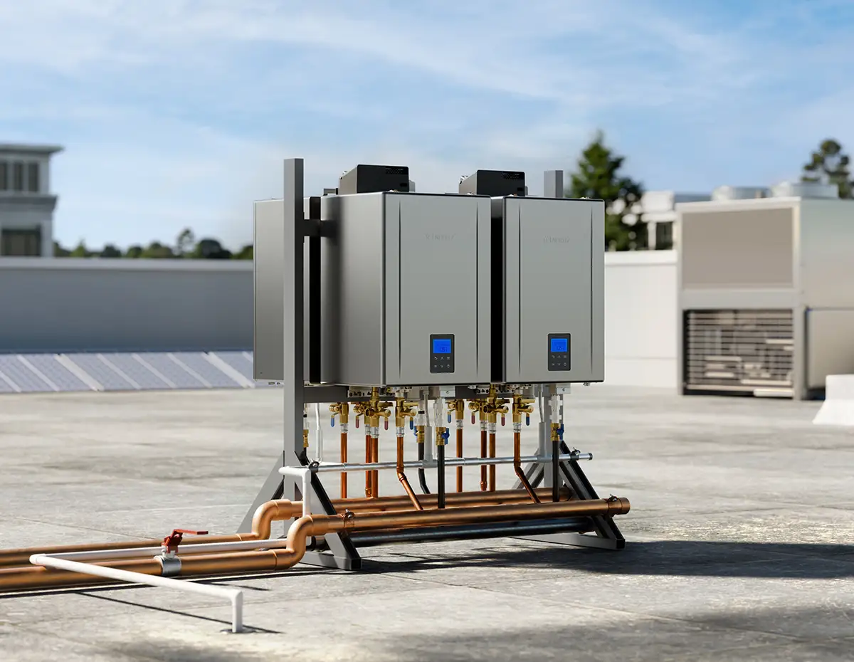 Rooftop commercial tankless rack installation