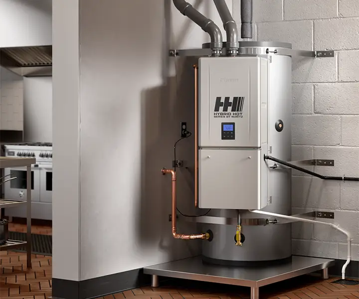 Noritz Hybrid Hot Series unit — tankless combined with storage tank