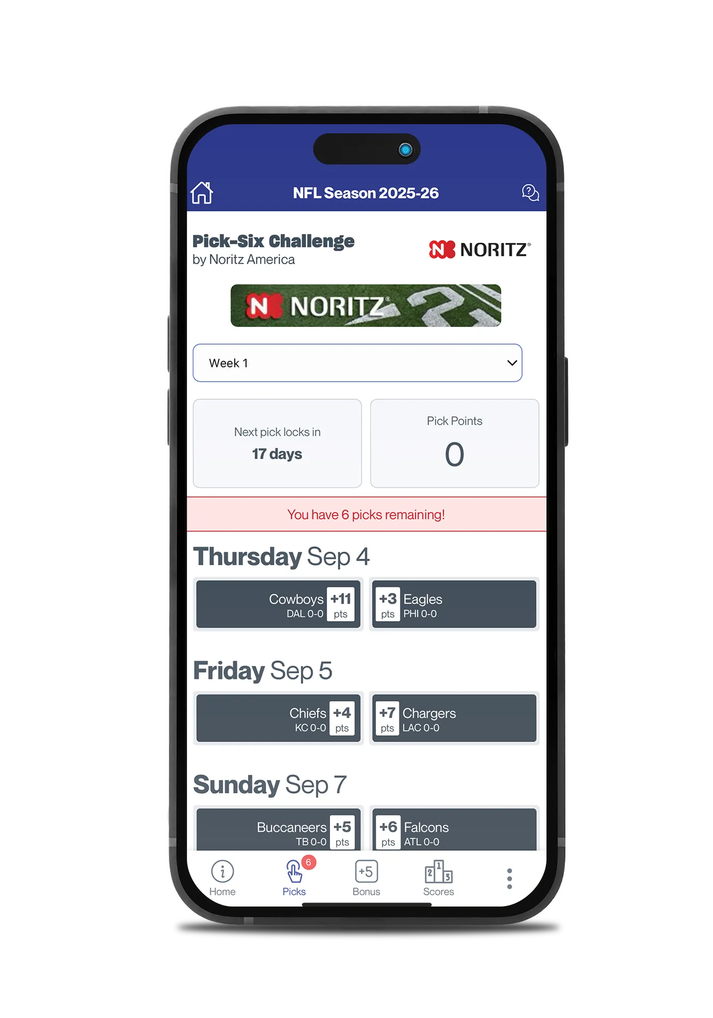 The Touchpoint app showing the weekly picks screen