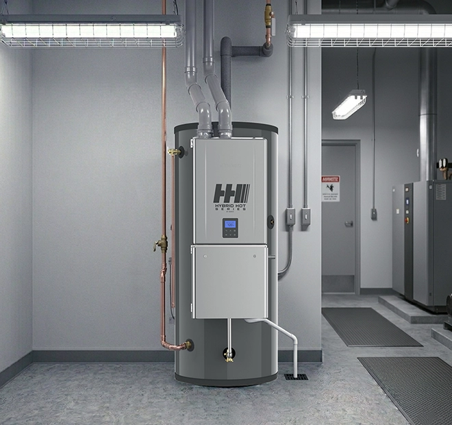 Noritz Hybrid Hot Series installed in a commercial utility room